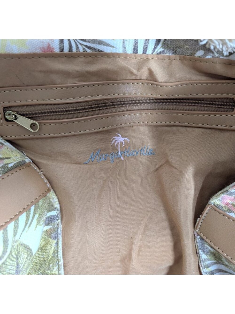 Margaritaville Tropical Print Canvas Tote Bag With Rope Handles & Faux Leather B - Picture 4 of 11